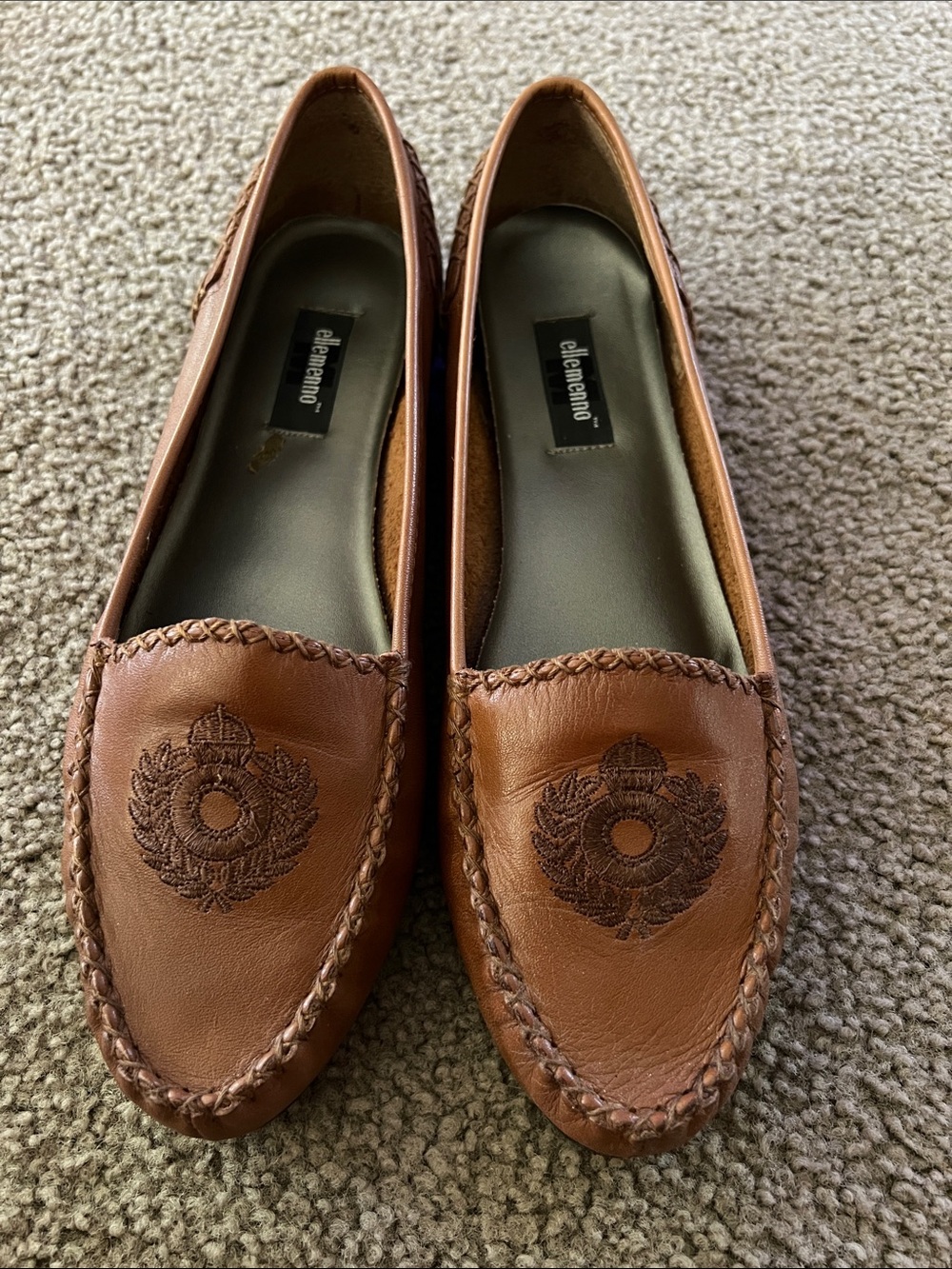 Vintage Ellemenno Brown Leather Embroidered Moccasin Loafers - Brown size 10